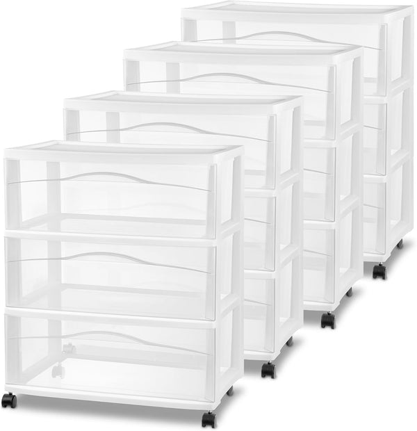 Sterilite Wide 3-Drawer Cart for Storage and Organization