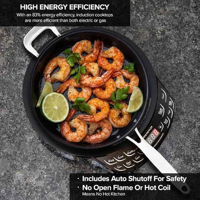 NUWAVE Flex Precision Induction Cooktop, 10.25” Shatter-Proof Ceramic Glass, 6.5” Heating Coil, 45 Temps, 3 Wattage Settings, 9” Duralon Ceramic Pan