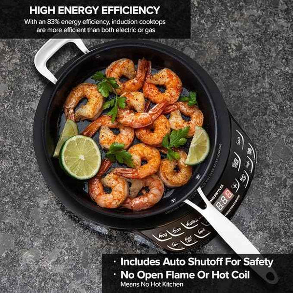 NUWAVE Flex Precision Induction Cooktop, 10.25” Shatter-Proof Ceramic Glass, 6.5” Heating Coil, 45 Temps, 3 Wattage Settings, 9” Duralon Ceramic Pan