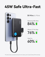 INIU 45W Fast Charging Portable Charger, 40% Smaller 10000mAh with Detachable Cable, Flight-Safe Travel Power Bank, USB C External Phone Battery Pack for iPhone 17 16 Pro iPad Samsung S26 Google etc