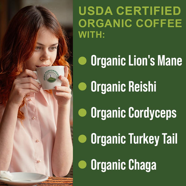 Organic Mushroom Coffee Pods with Lion's Mane, Reishi, Cordyceps, Turkey Tail, and Chaga Mushrooms