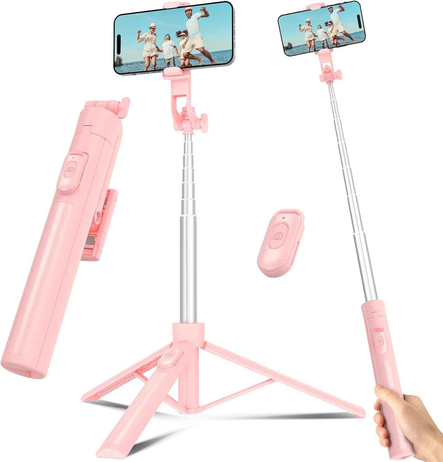 Selfie Stick Travel Tripod for Cell Phone with Remote Control and Phone Holder, Extendable Selfie Stick for iPhone, iPhone Tripod for Video Recording, 50 Inch, Black