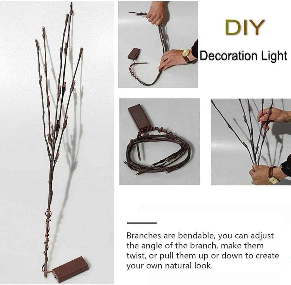 DK177 2 Pack Led Branch Light Battery Operated Lighted Branch Vase Filler Willow Tree Artificial Little Twig Power Brown 30 Inch 20 LED for Home Outdoor Indoor Romantic Decoration, White Light