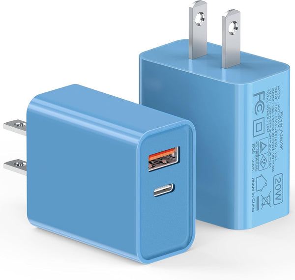 Dual Port USB C Wall Charger Block for iPhone and Samsung