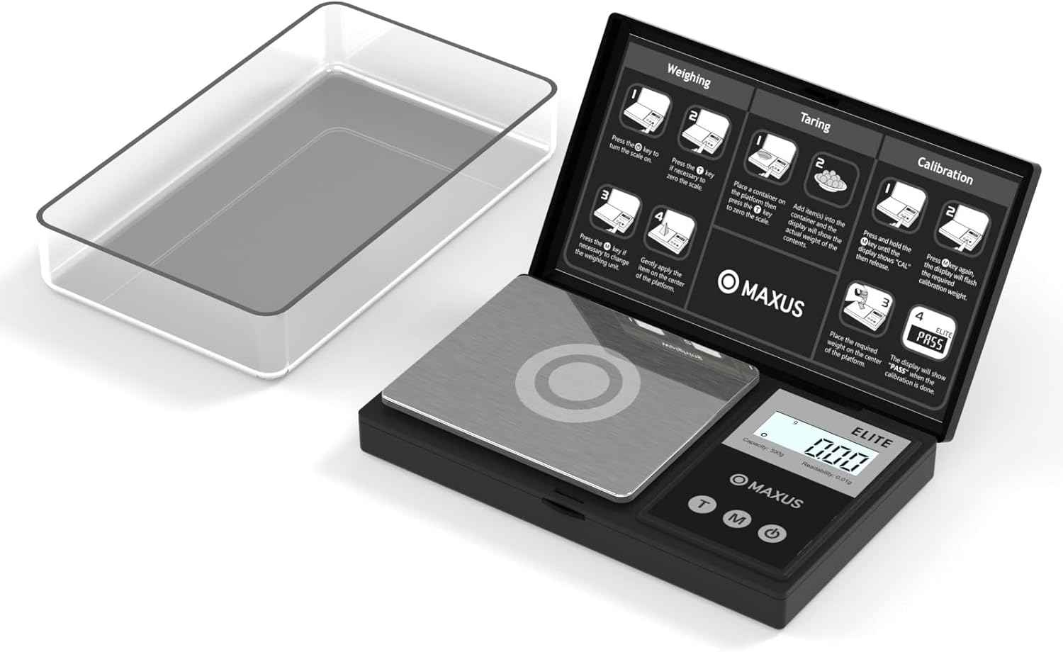 MAXUS Digital Pocket Gram Scale 500g x 0.01g High Precision with Tray, Weighs Small Food, Jewelry, Ounces, Grains, LCD Display, Tare Function