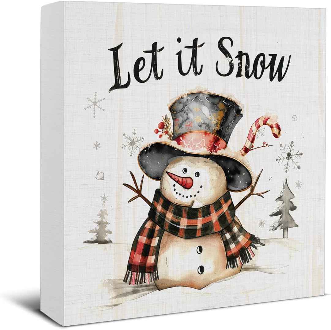 Christmas Bathroom Decorations - Funny Christmas Decor, He Sees You When You're Pooping Bathroom Wooden Sign, Home Decor for Desk Table Shelf 5 X 5 Inches