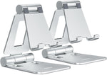 Nulaxy 2 Pack Fully Aluminum Dual Folding Cell Phone Stand, Adjustable Foldable Desktop Phone Holder for Desk Compatible with iPhone 17 16 15 14 13 12 11 Pro Max Xs Xr X 8, All Phones, Black & Silver