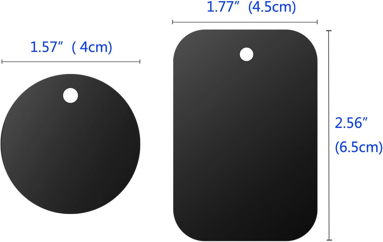 Universal Metal Plate 8 Pack for Magnetic Phone Car Mount Holder Cradle with Adhesive (Compatible with Magnetic Mounts) - 4 Rectangle and 4 Round, Black