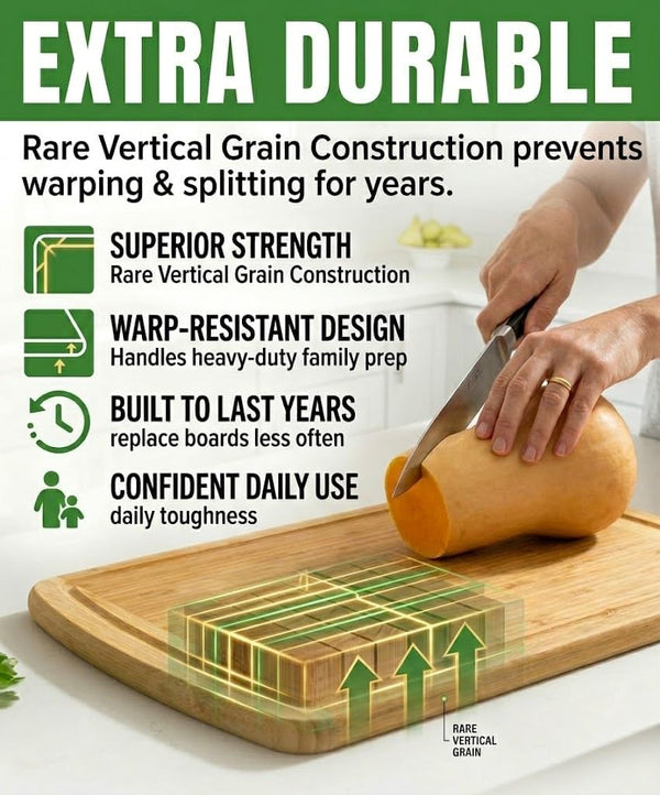 Extra Large Bamboo Cutting Board with Vertical Grain Strength Technology