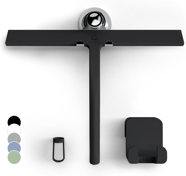 GÜTEWERK 9-Inch Silicone Shower Squeegee, Black with Stainless Steel Core and Soft-Touch Handle