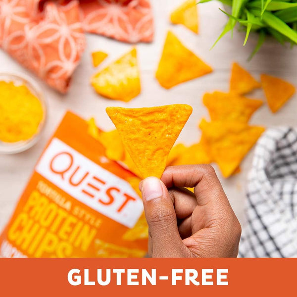 quest nutrition nacho cheese tortilla style protein chips with 18g protein 4g net carb low carb gluten free