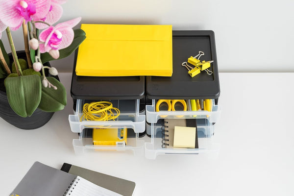 IRIS USA Plastic Stacking Desk Organizer for Home Office and Small Spaces