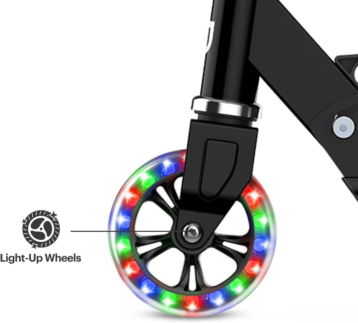 Jetson Kids 2-Wheel Light-Up Kick Scooter, LED Lights on Handlebar, Stem, Wheels & Deck, Adjustable Handlebar, Rear Brake, Easy-Folding Mechanism, Ages 5+