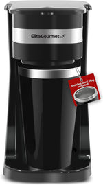 Compact single-serve coffee maker with 14Oz. thermal travel mug and reusable filter