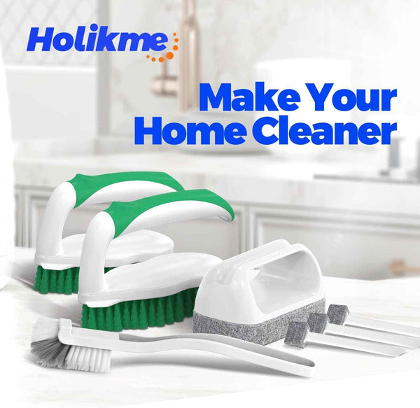 Holikme 7 Pack Deep Cleaning Brush Set, Scrub Pads with Scraper Tip for Pool Walls, Bathroom, Grout, Floor, Tub, Shower and Kitchen Surface (Green)
