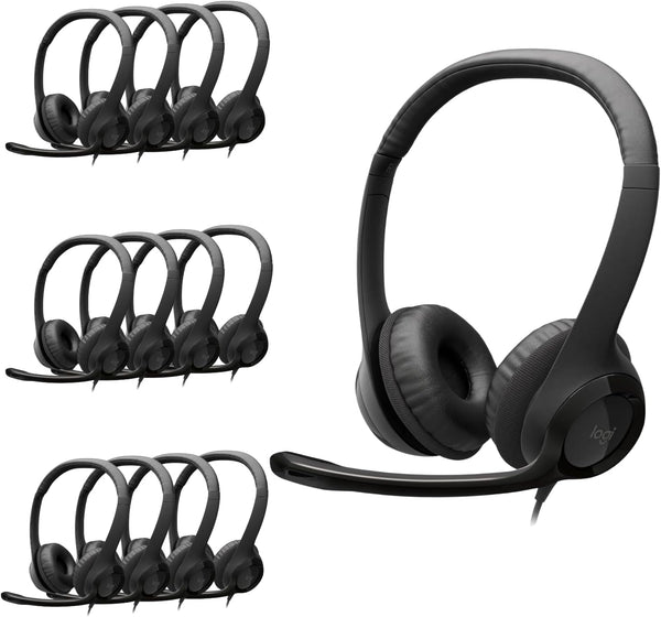 Logitech H390 black stereo wired headset with noise cancelling mic for PC, laptop, Chromebook