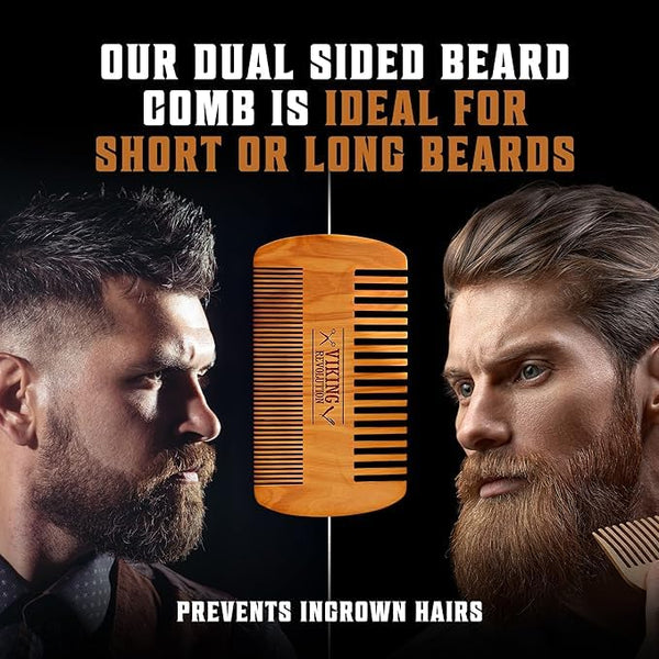 viking revolution natural boar bristle beard brush and pear wood comb set with velvet travel pouch