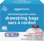 Amazon Basics Ultra-Force Tall Kitchen Drawstring Trash Bags, Classic Clean Scented, 13 Gallon, 80 Count with Odor Control