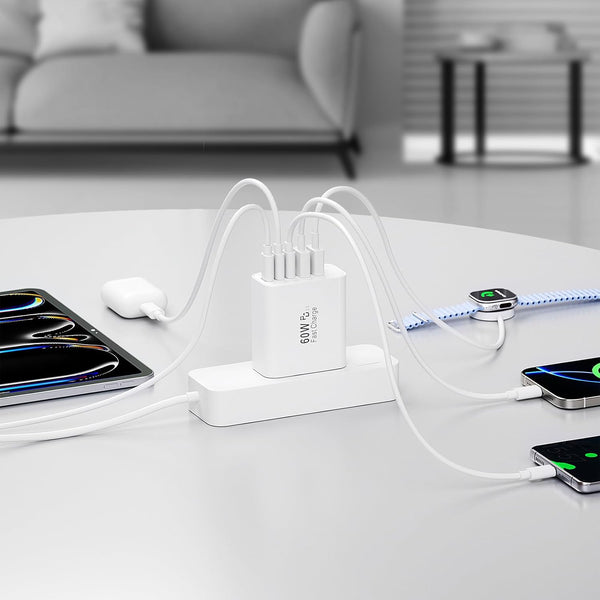60W 5-Port USB C Charger Block with Fast Charging and Multiple Ports