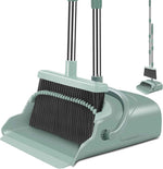 kelamayi Upgrade Broom and Dustpan Set, Self-Cleaning with Dustpan Teeth, Ideal for Dog Cat Pets Home Use, Super Long Handle Upright Stand Up Broom and Dustpan Set (Brown)