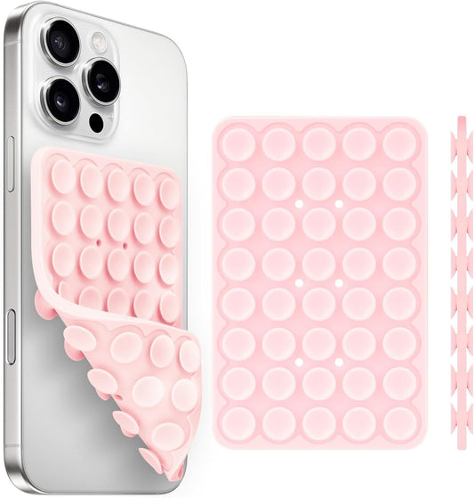 Silicone Suction Cup Phone Case Mount Double Sided, Phone Accessories Hands-Free Strong Grip Holder for Selfies and Videos, Silicon Phone Stand for iPhone and Android Light Pink