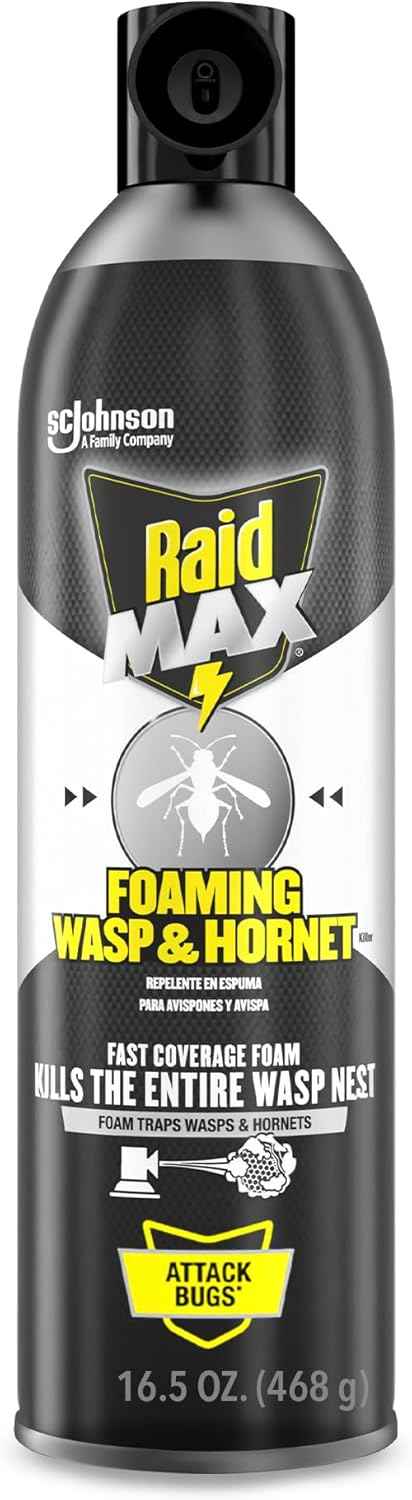 Raid Max Foaming Wasp & Hornet Killer, Fast Coverage Foam, Bug Killer Kills The Entire Nest, 16.5 oz