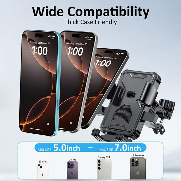 Adjustable Bike Phone Holder for Cell Phones, Universal Fit, Anti-Wobble Clamp