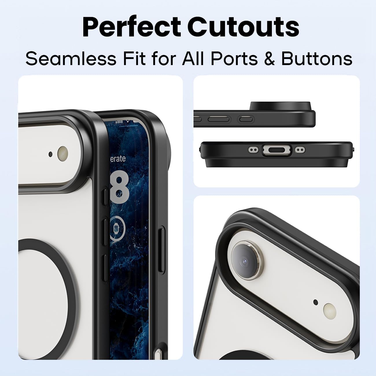 Compatible with Magnetic Matte Clear Case for 17 Air–Tough Drop-Resistant Design, Anti-Yellow, Shockproof, Slim Transparent Cover (Black-17A)