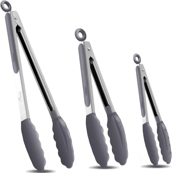 HOTEC Premium 7 & 9 Inch Kitchen Tongs, Stainless Steel Locking Cooking Tongs with Silicone Tips, Non-Scratch & Heat Resistant, Serving Tongs for Salad, BBQ, Classic Blue, Set of 2