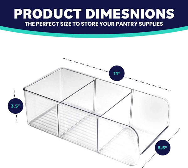 ELTOW 4-Pack 3-Compartment Plastic Snack Organizer with Removable Dividers for Pantry and Fridge Storage