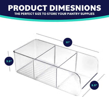 ELTOW 4-Pack Snack Organizer, 3-Compartment Plastic Bins with Removable Dividers, Chip & Food Storage for Pantry, Spices, Fridge, and Cabinet