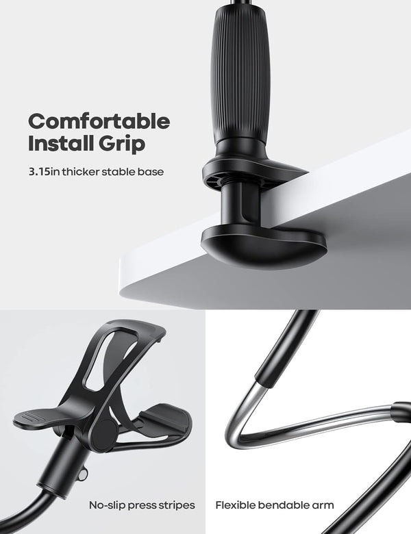 Lamicall Gooseneck Phone Holder for Bed - [Upgraded Stable Clip] for Desk, Headboard, Bed, Bedside, Table, Flexible Gooseneck Long Arm Stand, Overhead Cell Phone Clamp Mount, Gift for All 4-7” Device