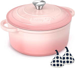 Enameled Cast Iron Dutch Oven - Umite Chef 5QT Pot with Lid & Cotton Potholders - Heavy-Duty Cookware for Bread Baking, Braising, Stews, Roasting(Cream White)