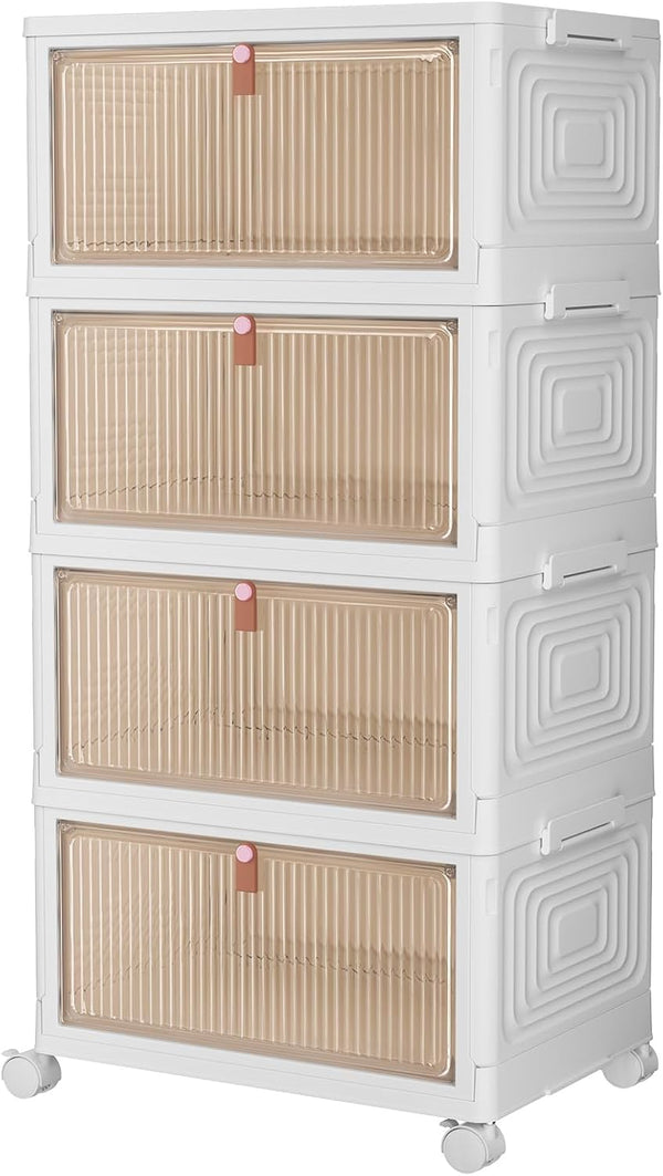 4-tier plastic storage bins with wheels for office and home use