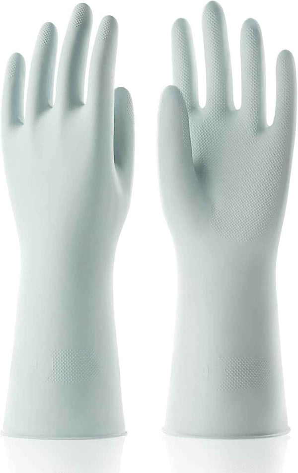COOLJOB Medium Household Rubber Gloves with Cotton Liner & Non-slip Grip, Waterproof Long Lasting Dishwashing Gloves for Kitchen & Bathroom Cleaning, Light Pink, 1 Pair