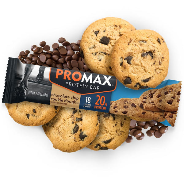 Promax Chocolate Chip Cookie Dough Protein Bar, 20g Protein, Gluten Free, 12 Count