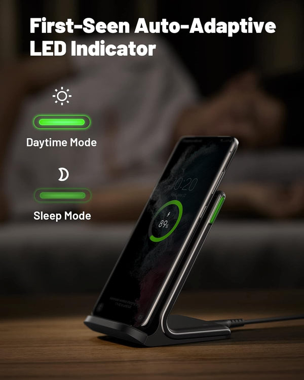 INIU Wireless Charger, 15W Fast Qi Certified Wireless Charging Station with Sleep-Friendly Adaptive Light Compatible with iPhone 16 15 14 13 Pro XS 8 Plus Samsung Galaxy S25 S24 S23 Note 20 Google etc - Rayz Mart