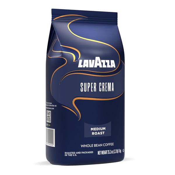 Lavazza Super Crema whole bean coffee, medium espresso roast, Arabica and Robusta blend, 2.2 lb bag
