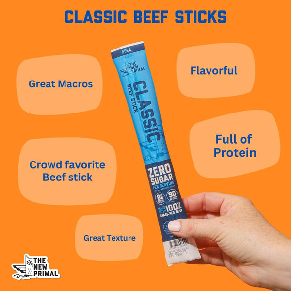 Grass Fed Beef Sticks, 20 Pack, 8g Protein, 90 Calories, Keto, Gluten Free, Sugar Free
