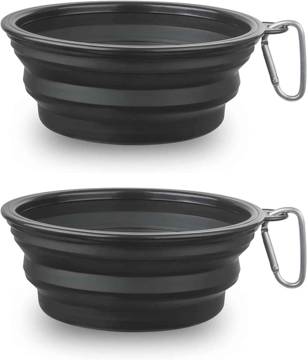Dog Bowl Pet Collapsible Bowls, 2 Pack for Cats Dogs, Portable Pet Feeding Watering Dish for Walking Parking Traveling with 2 Carabiners (Small, Blue+Green)