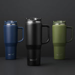40 oz Insulated Tumbler with Handle and Lid, Stainless Steel Travel Coffee Mug Cup, Black
