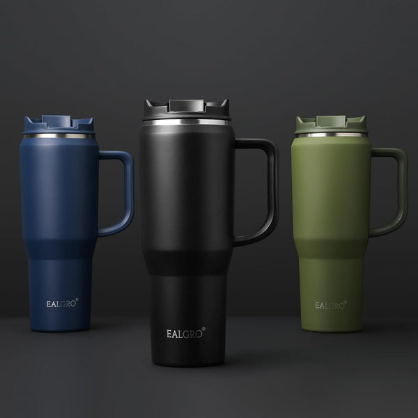40 oz Insulated Tumbler with Handle and Lid, Stainless Steel Travel Coffee Mug Cup, Black