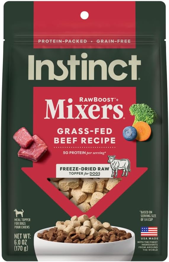 Instinct Raw Boost Mixers, Freeze Dried Dog Food Topper, Grain Free Recipe - All-Natural Beef, 6 oz. Bag