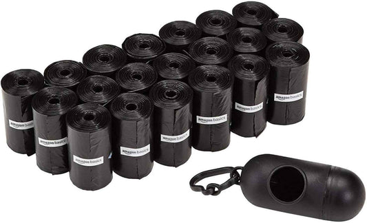 Amazon Basics Dog Poop Bags with Dispenser, 300 Count, Enhanced for Guaranteed Leakproof, Unscented, Includes Leash Clip