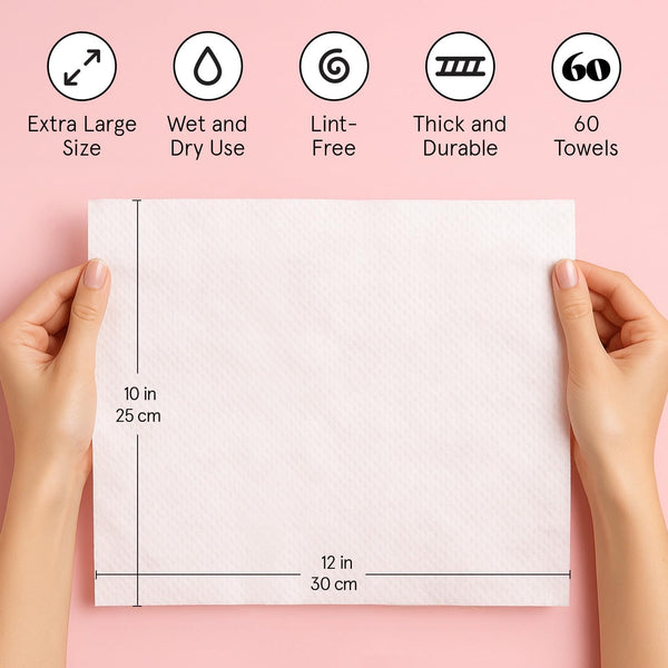 grace & stella XL disposable face towels - ultra-soft & absorbent vegan travel essentials for cleansing & makeup removal