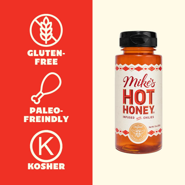 Mike's Hot Honey, 10oz Original Bottles, Spicy Honey Infused with Chili Peppers, Kosher, Gluten-Free, Paleo-Friendly