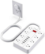 power strip with usb surge protector flat plug 8 outlets 6 usb ports 5ft extension cord wall mountable