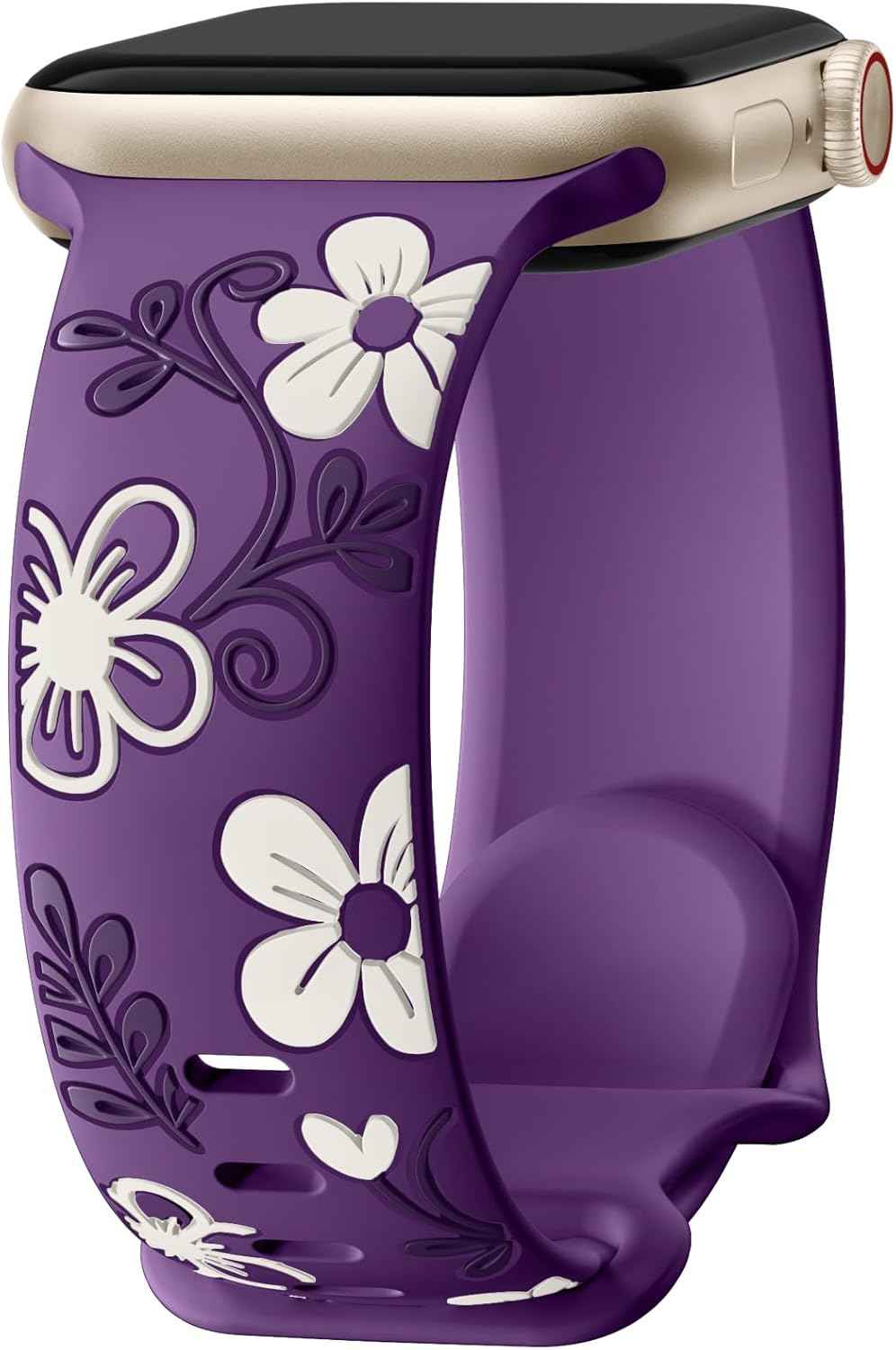 Witzon Floral Band Compatible with Apple Watch Bands For Women 40mm 41mm 38mm 42mm 44mm 45mm 46mm 49mm, Engraved Cute Flower Silicone Dressy Strap for iWatch Series 11 10 9 8 7 6 5 4 3 2 SE Ultra