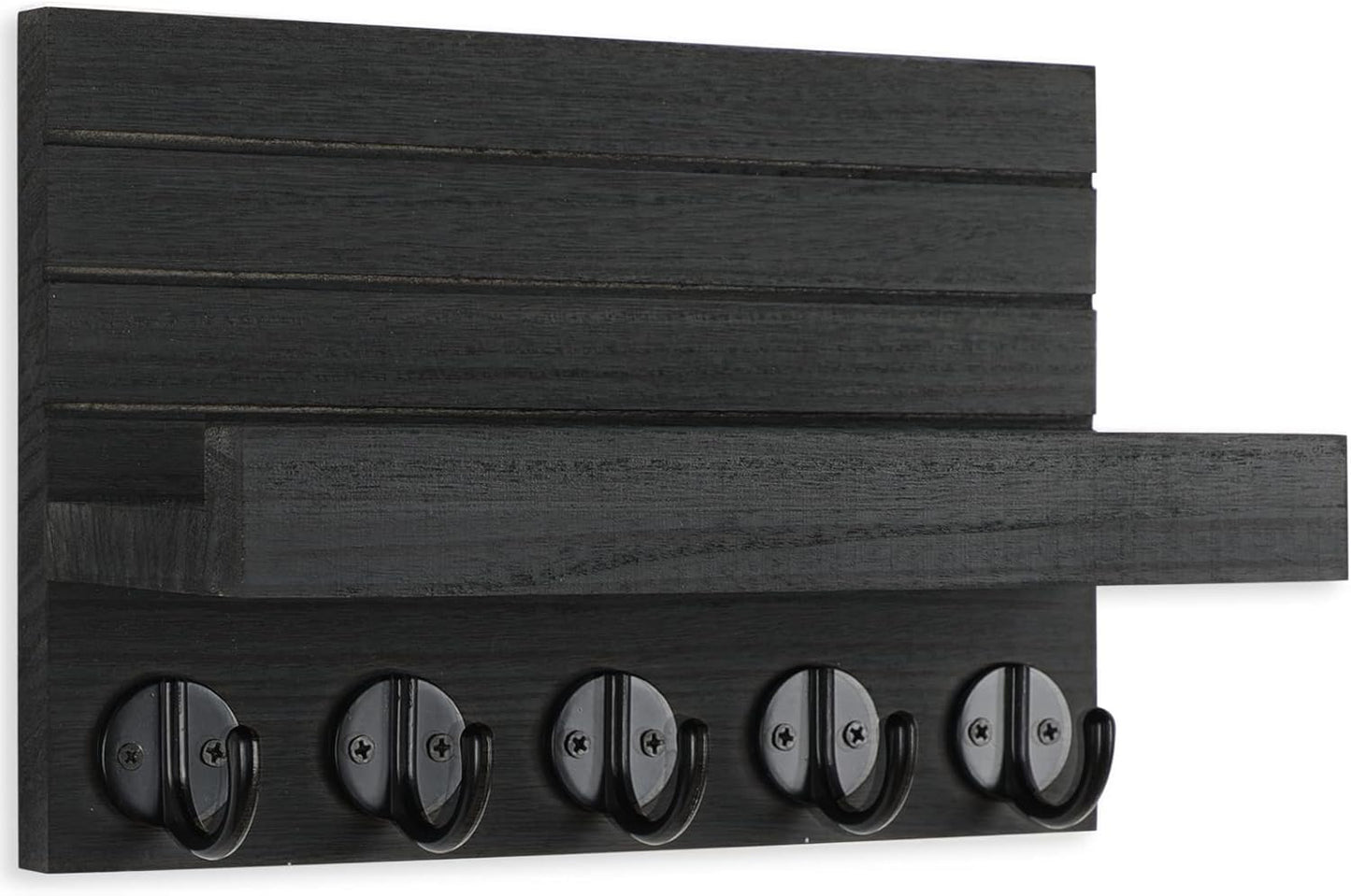 Key Holder for Wall, Decorative Key and Mail Holder with Shelf Has Large Hooks for Bags, Coats, Umbrella – Paulownia Wood Key Hanger with Mounting Hardware (9.8”W x 6.7”H x 4.2”D) - Rayz Mart