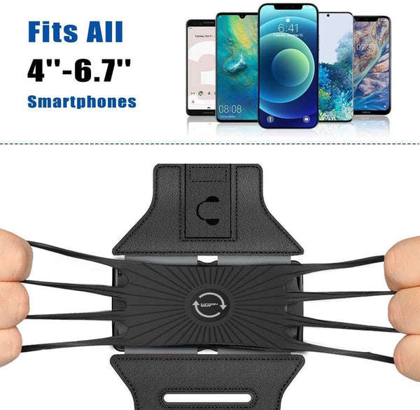 Running Armband 360°Rotatable for iPhone 17/16/15/14/13/Pro Max/Pro/Mini/12/11/SE/Xs/XR/X/8/7/Plus, Fits All 4-6.7 Inch Smartphones, with Key Holder Phone Armband for Running Hiking Biking (Black)